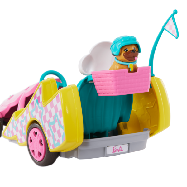 Oyuncak Go Kart Arabası, Köpek, Aksesuarlar Ve Çıkartma Sayfası Ile Yarışçı Barbie Stacie HRM08 - Görsel 4