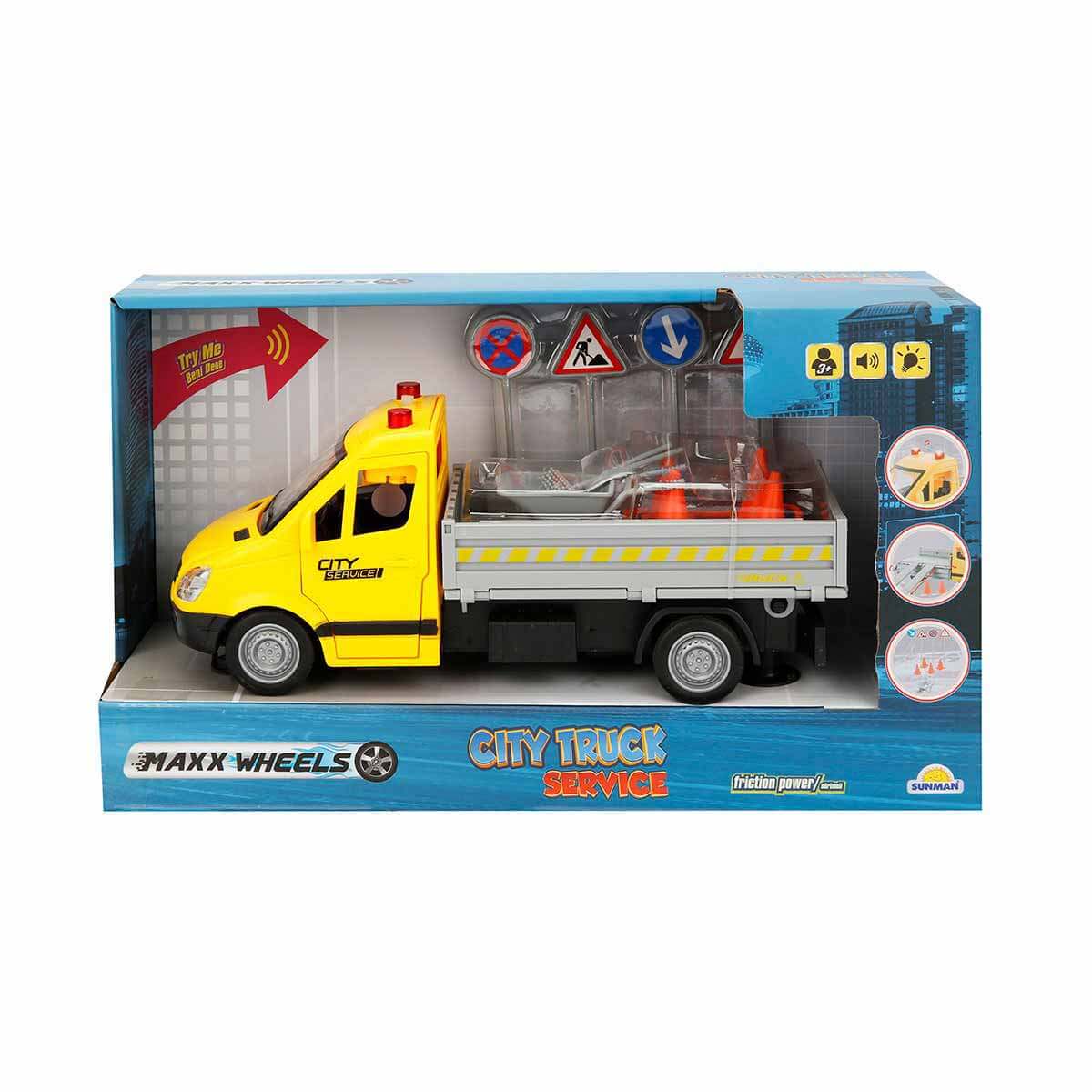 Maxx Wheels Sesli ve Işıklı Yol Yardım Kamyonu ve Trafik İşaretleri - Sarı - Görsel 4