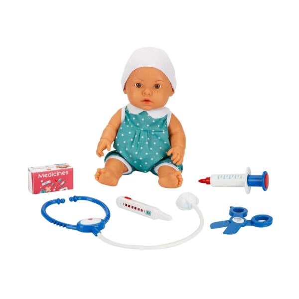 Doktor Zamanı Sesli Bebek Seti 35 cm. mavi S01030111