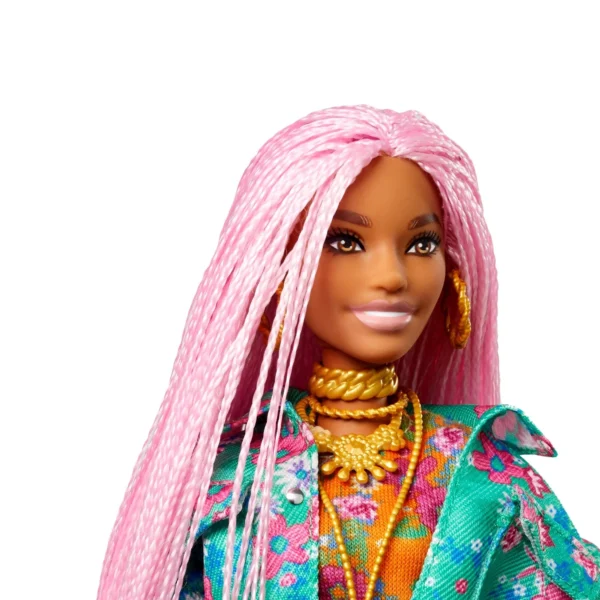 Barbie Extra Pembe Örgü Saçlı Bebek GXF09 - Görsel 6