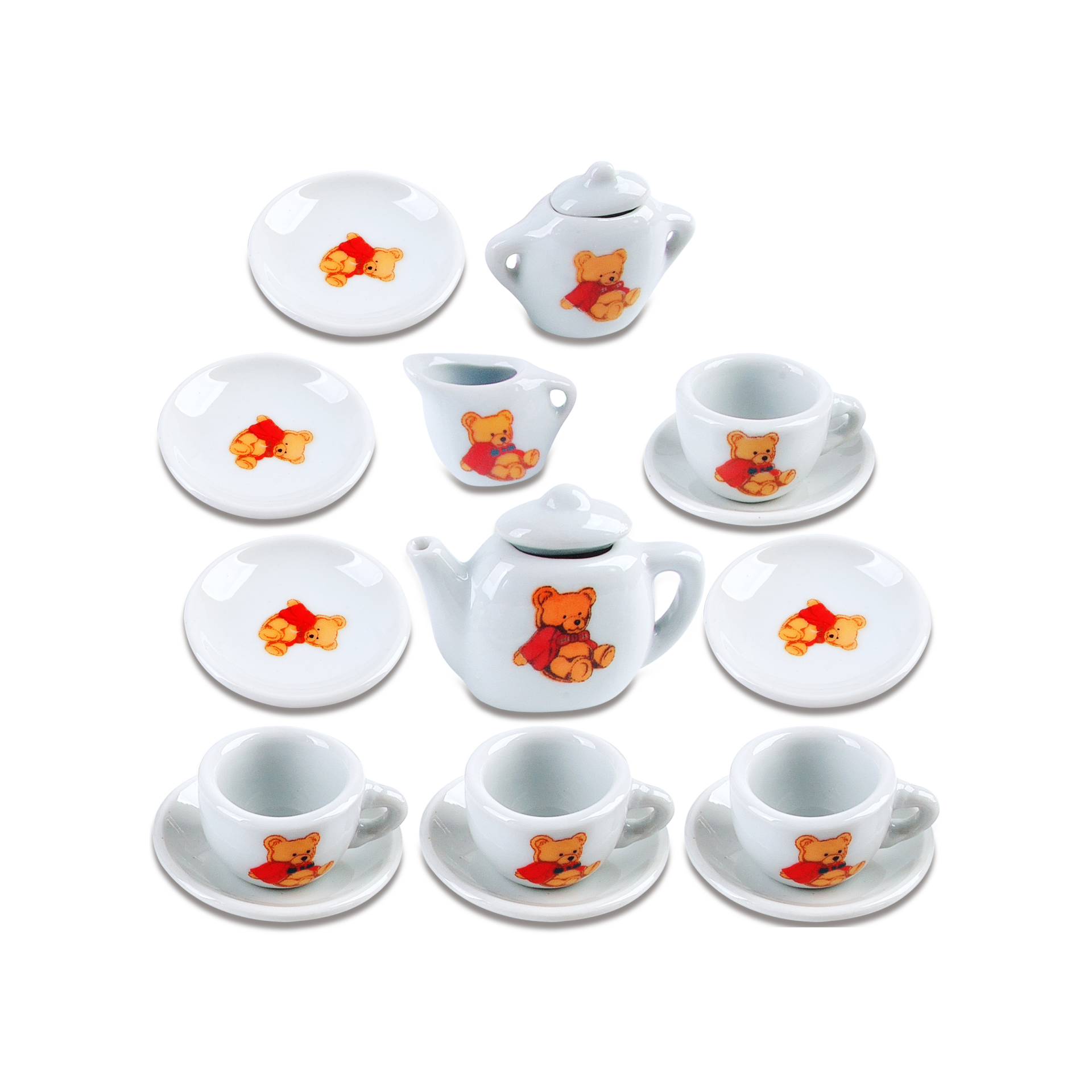 MEGA 17 Parça Seramik Çay Seti Ayı Desenli