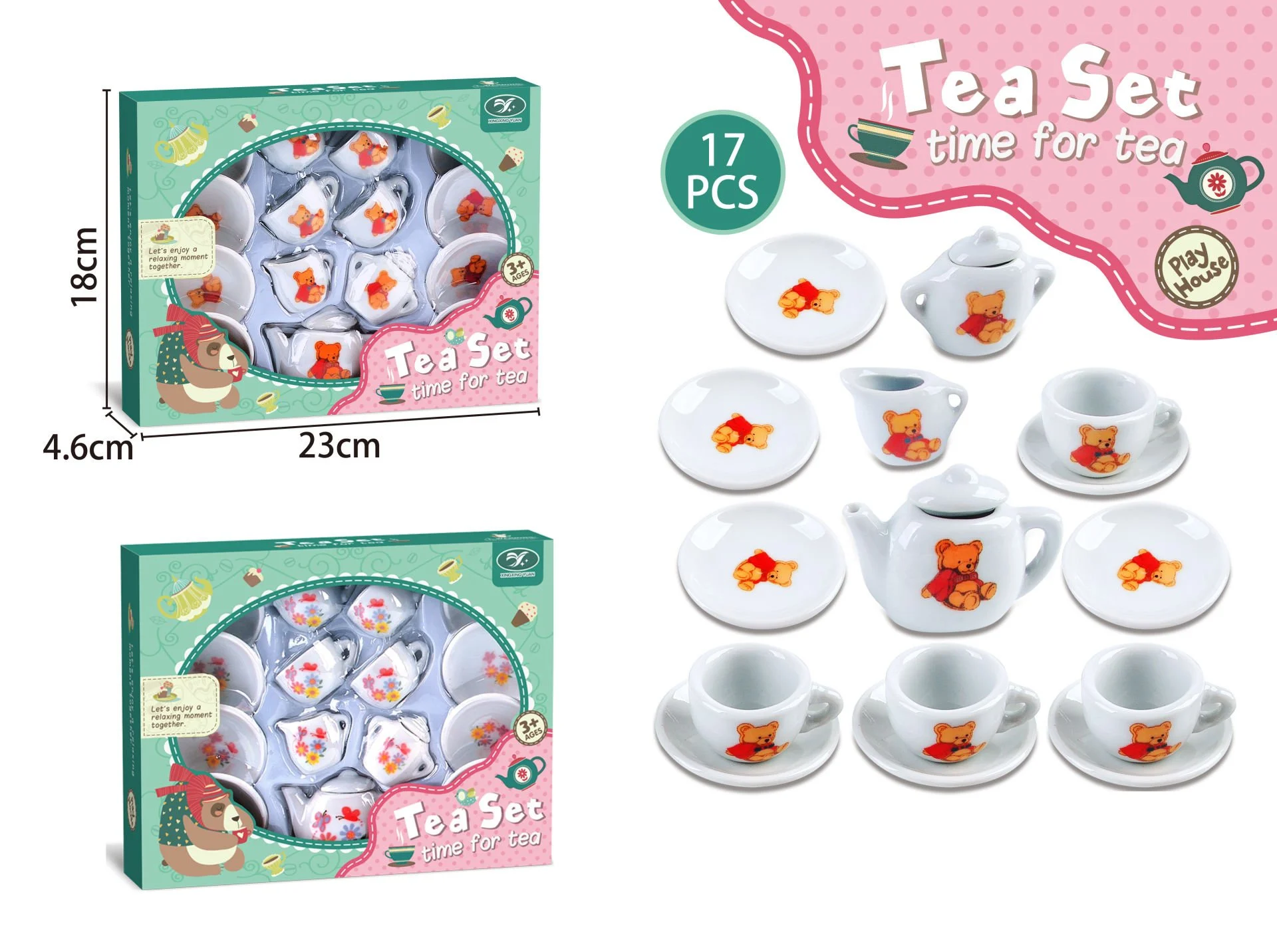 MEGA 17 Parça Seramik Çay Seti Ayı Desenli - Görsel 3