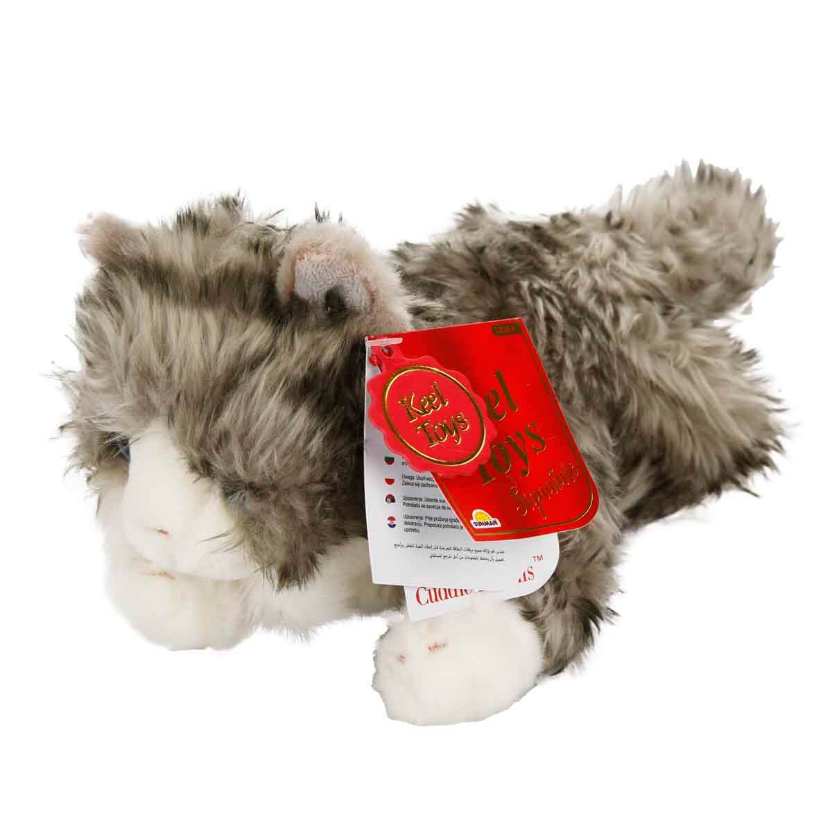 Yatan Gri Peluş Kedi 25 cm - Görsel 3